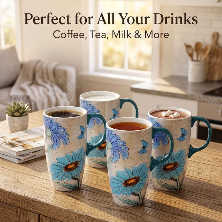 Ceramic Travel Mug with Color Gift Box,Coffee Cup 17 Oz.Flower