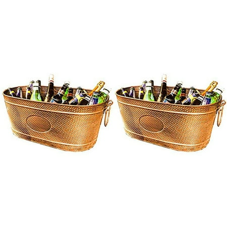 Classic Copper Soaking Tub - BREKX Copper Finish Hammered Creighton Pebbled Beverage Ice Bucket Tub (2 Pack)
