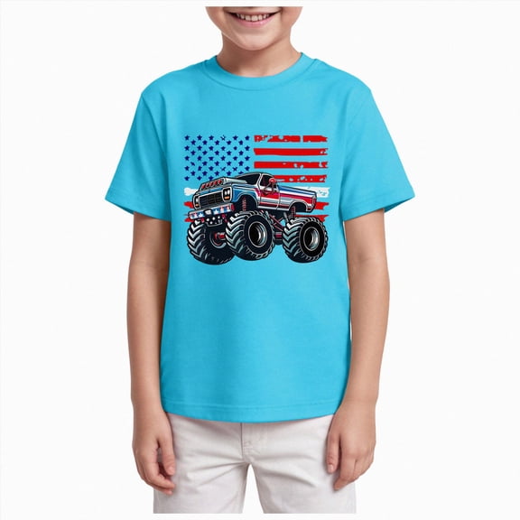 dmqupv T Shirt with Flag Usa for Boys Fourth of July Crewneck Tee USA Flag Patriotic Casual Holiday Clothes Sky Blue,2-3 Years