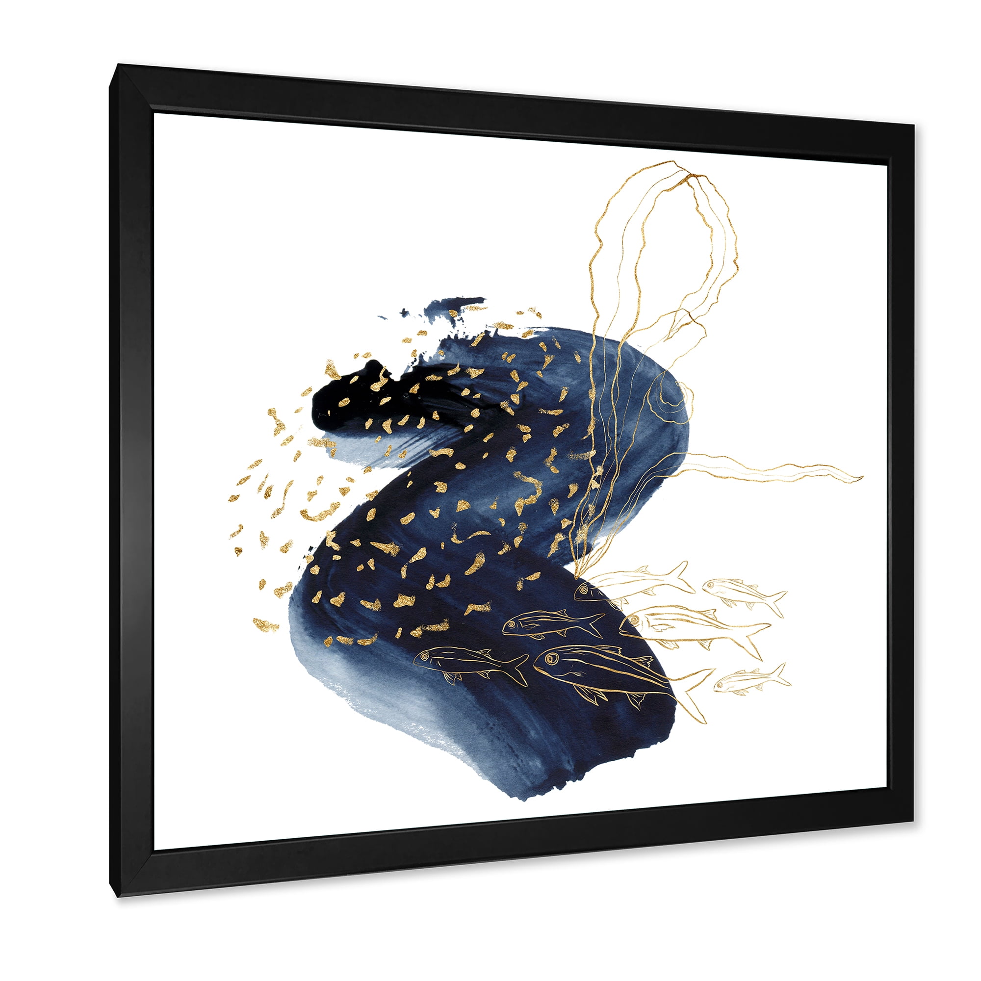 Designart 'Underwater Marine Life Classic Blue Square ' Farmhouse Framed Art Print