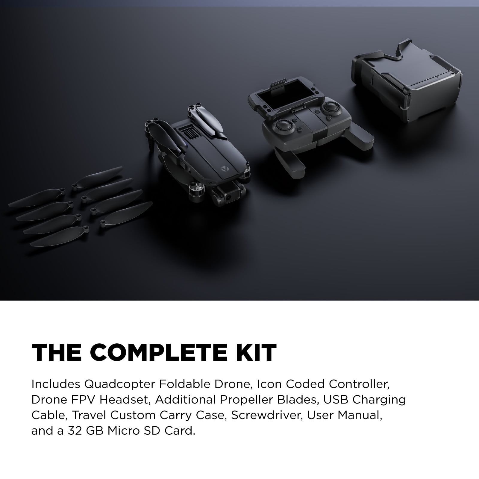 Vivitar SkyVision 4K Ultra HD GPS Foldable Video Drone with 4.3" Display Controller, Brushless Motors, 1-Axis Gimbal, VR Headset, 17-Minute Flight Time & Travel Carry Case