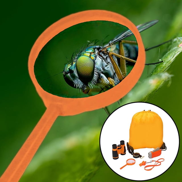 Kit de Exploración Hugo Silbato Binoculares Linterna Bolsa Naranja