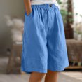 thumbnail image 2 of Womens Linen Shorts Knee Length with Pockets Elastic Waist Wide Leg Short Pants Lightweight Comfy Beach Fashion (2XL, Sky Blue), 2 of 7