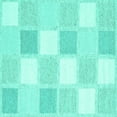 thumbnail image 1 of Ahgly Company Machine Washable Indoor Square Checkered Turquoise Blue Modern Area Rugs, 4' Square, 1 of 4