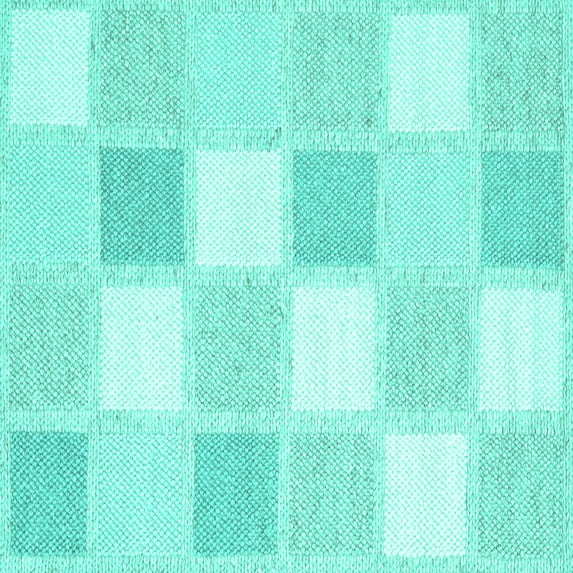Ahgly Company Machine Washable Indoor Square Checkered Turquoise Blue Modern Area Rugs, 4' Square
