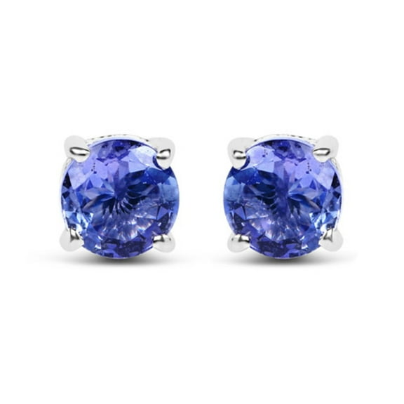 Genuine Round Tanzanite Earrings in Sterling Silver