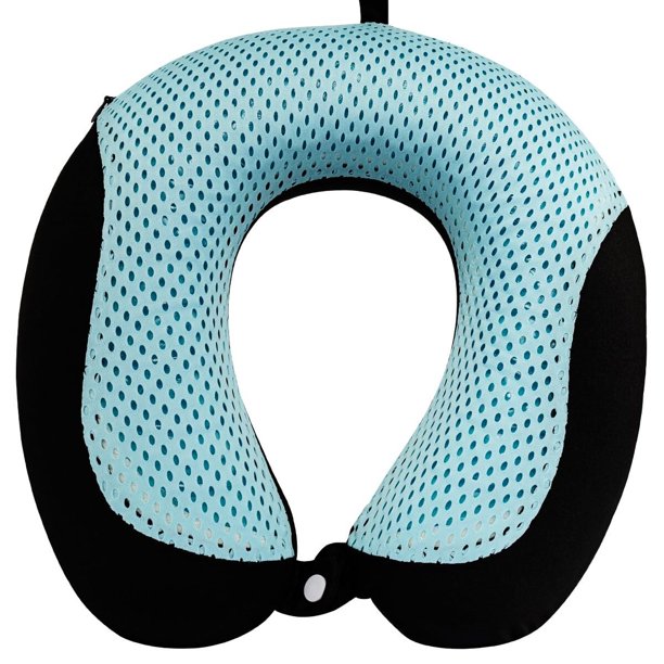 Cojín para Viaje de Gel | Almohada de Viaje con Gel Refrescante, Soporte para Cuello, Negro y Azul