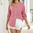 thumbnail image 3 of Sewkxo Women's Button Down Shirts 3/4 Length Sleeve Tops Casual Work Shirt with Pocket,Red 2XL, 3 of 6