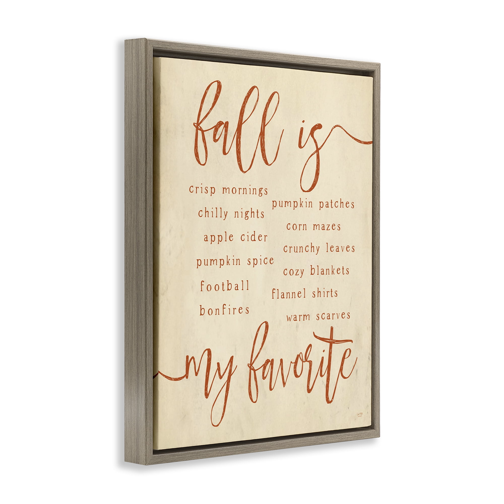 Stupell Industries Favorite Fall Activities Text & Numbers Painting Brown Floater Framed Canvas Art Print Wall Art, 17 x 21