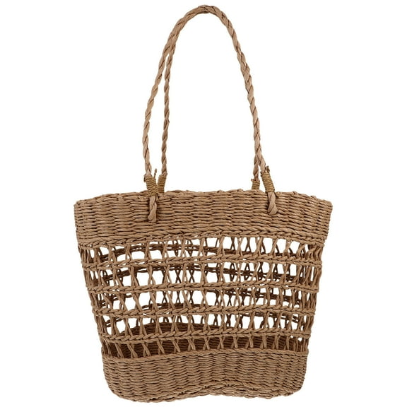 OUNONA Woven Beach Tote Bag for Women in Light Brown Paper String with Large Capacity 12.5x15x5 inches