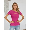 thumbnail image 6 of Womens Fashion Fall Clothes One Piece Cutout Tops short Sleeve Slim Fitted Shirts Tee Tshirts, 6 of 6