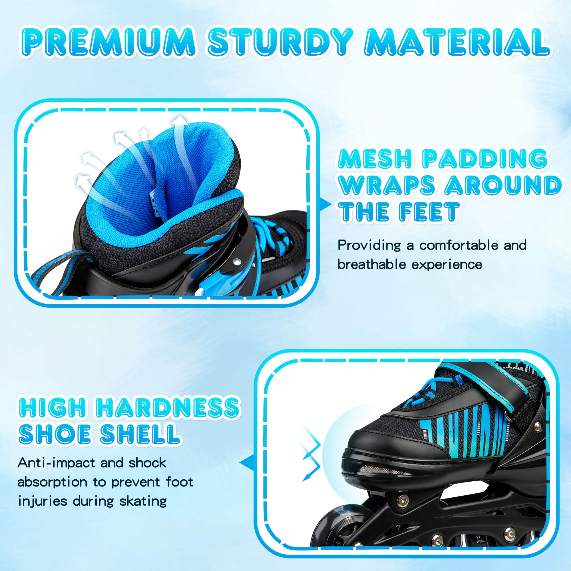 TaroKitc Adjustable Inline Skates for Kids and Adult, Girls, Boys with All Light up Wheels, Blue(Size 10C-13C)