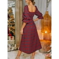 thumbnail image 3 of Cupshe Women's Elegant All-weather Dress Square Neck Belted Tartan Plaid Maxi Length, 3 of 5