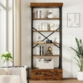 thumbnail image 3 of 81.3" Bookshelf with Storage Drawer, Tall Bookcase w/Metal Frame, 5 Tier Vintage Bookshelf Industry Display Storage Shelf for Office Living Room Library Bedroom, 3 of 7