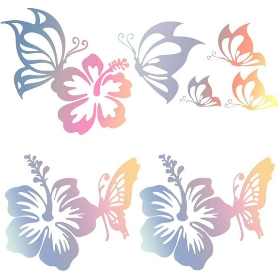 9 Sheets Butterfly Car Decal Set 3 Styles Butterflies Kissing Hibiscus Reflective Decals Vinyl Waterproof Sticker Women Car Stickers for Auto Truck SUV Wall Art Laptop Phone Colorful