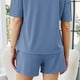 thumbnail image 5 of Pijama azul Ropa de abrigo para mujer Ropa de casa Pantalones cortos de manga corta de color liso Conjunto casual de dos piezas, 5 of 5