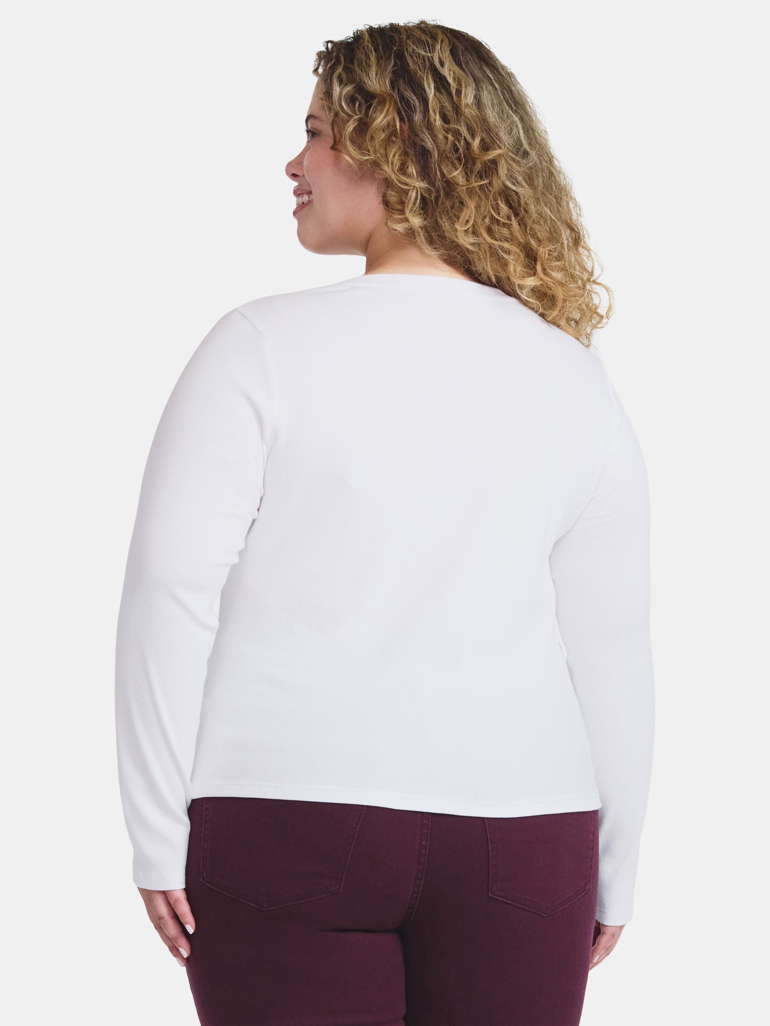 Terra & Sky Women's Plus Long Sleeve Notch Neck Top, Sizes 0X-5X