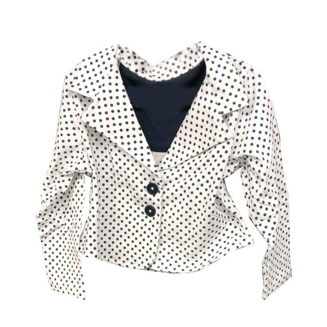 Kidsy Toddler Girls Polka Dots Blazer Jacket – Notched Lapel, Two Button Closures, NAVY DOT, 4