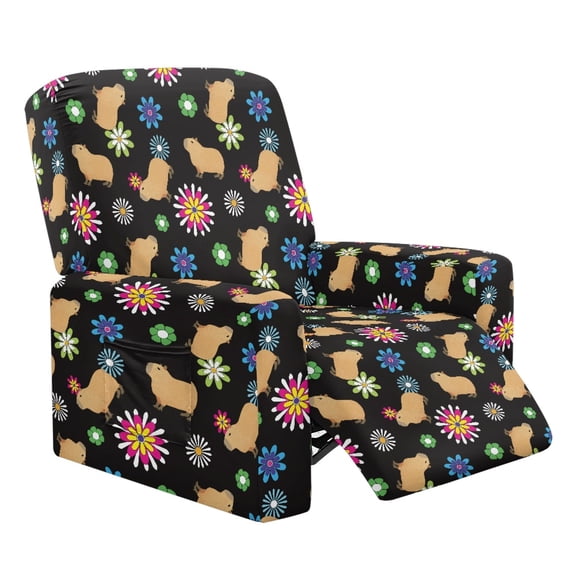 Kuiaobaty Capybara Daisy Print Recliner Chair Cover for Large Recliner Breathable Reclining Sofa Slipcover Washable Reclining Slipcover with Side Pocket for Living Room