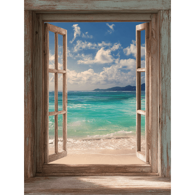 Qisvanset Ocean View Open Window Canvas Wall Art 15.75x11.81 Inches