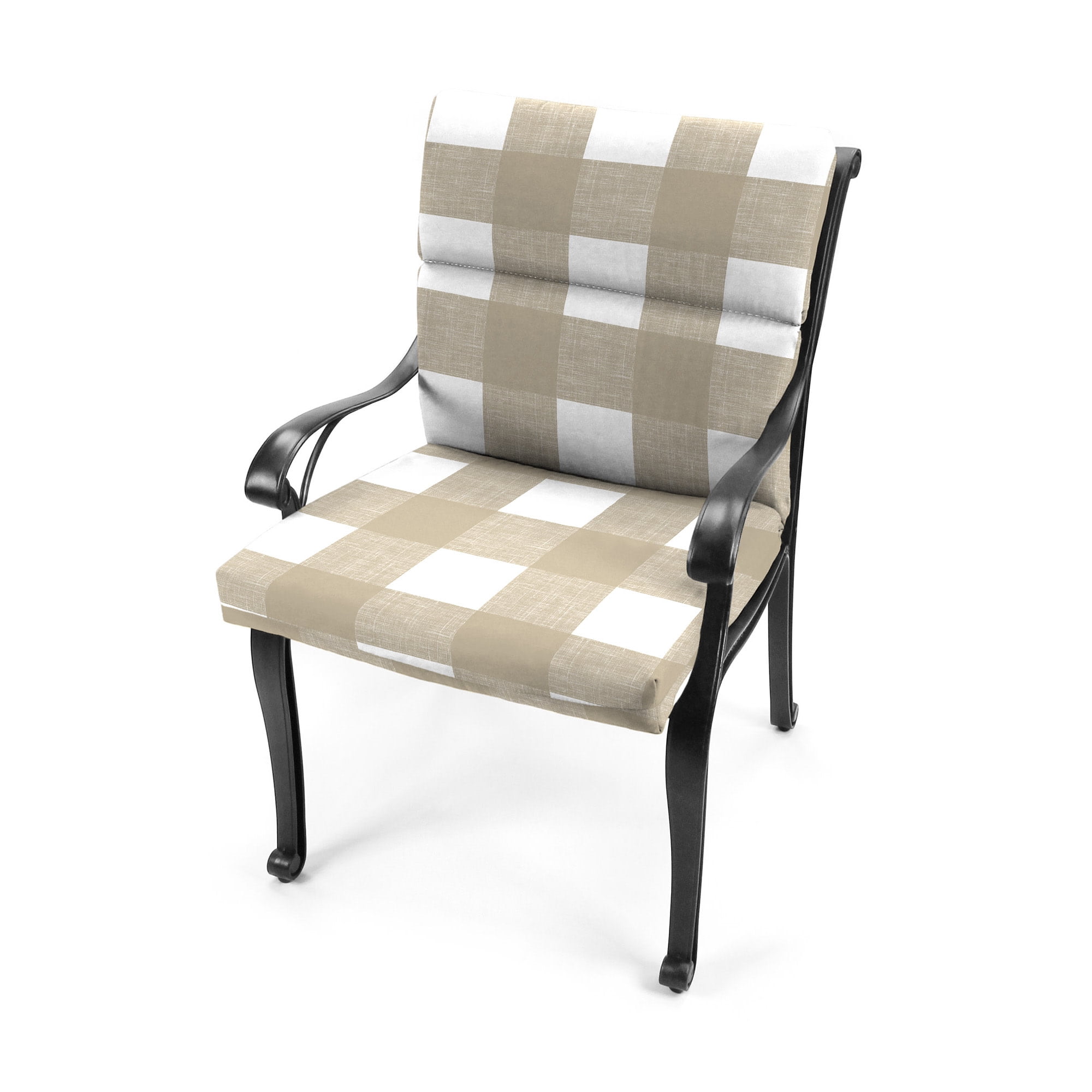 Jordan Manufacturing 44" x 22" Earth Tan Buffalo Check Rectangular Outdoor Chair Cushion with Ties and Hanger Loop