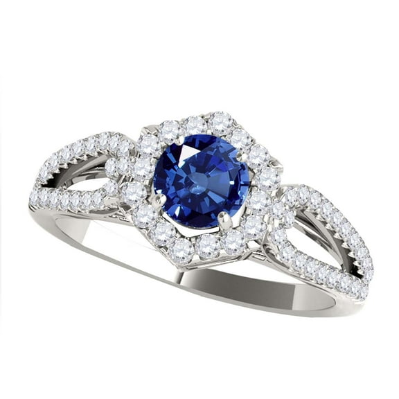 Aonejewelry 1.20 Carat Ttw Halo Sapphire and Diamond Engagement Ring Crafted In 14k Solid White Gold