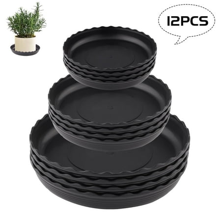 urorentea 12Pcs Plant Saucer, Plastic Plant Drip Trays, 6 8 10 inch Black Round Plant Pot Saucers, Drip Tray for Indoor Outdoor Garden Plants