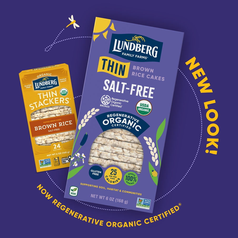 Pack of 6, Lundberg Organic Salt-Free Thin Brown Rice Cakes, 6 oz