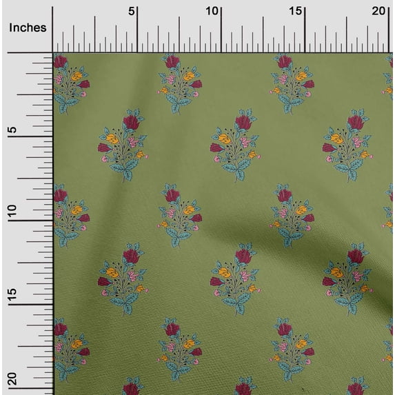 oneOone Organic Cotton Poplin Twill Fabric Leaves & Floral Block Printed Fabric 1 Yard 42 Inch Wide