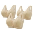 thumbnail image 1 of Sentmoon 3PC Bras for Women No Underwires Plus Size Bras for Older Women Breathable Front Closure with Snaps Floral Lace Embroidery Push up Seamless Sleep Bralettes for Daily Commute Beige 42/95, 1 of 2