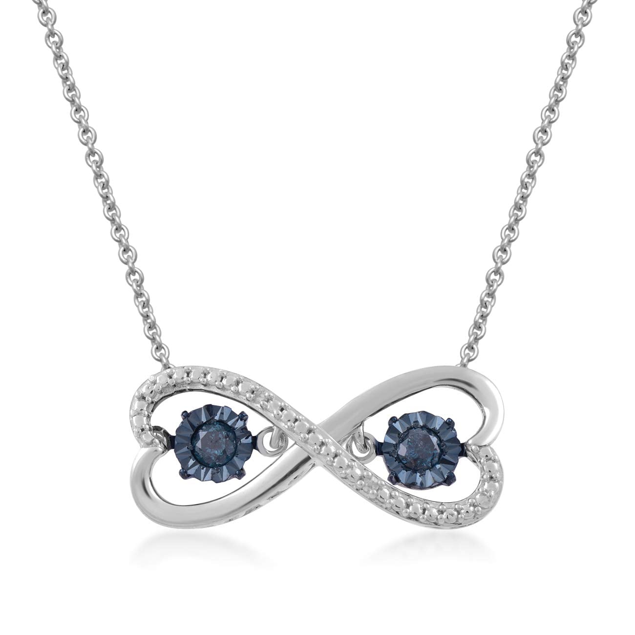 Jewelili Sterling Silver with 1/10 Cttw Treated Blue and Natural White Round Diamonds Infinity
