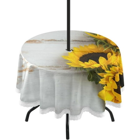 

Hyjoy 60 Sunflower Round Tablecloth Outdoor Table Covers with Umbrella Hole and Zipper for Kitchen Dining Picnic Party Home Decor