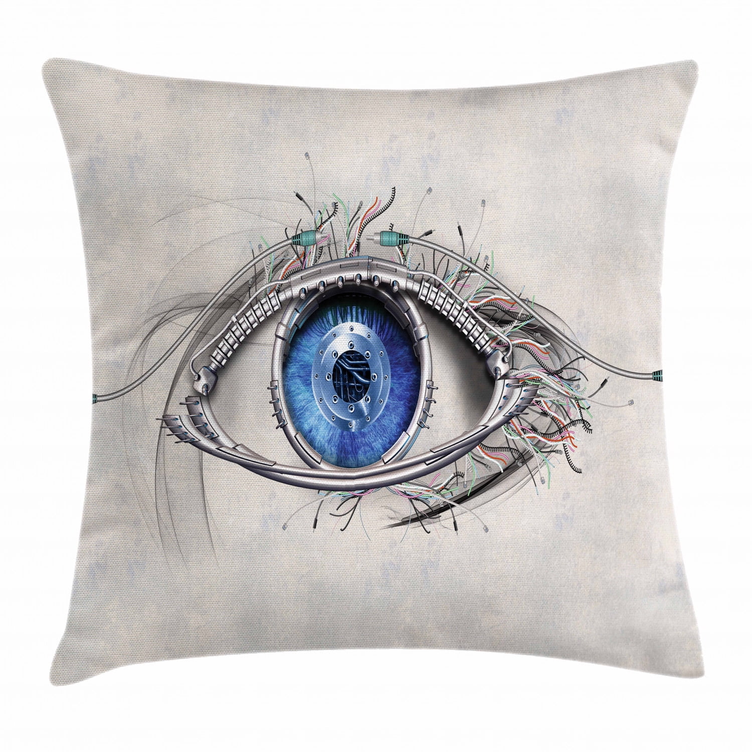 Eye Throw Pillow Cushion Cover, Futuristic Style a Mechanic Sight in