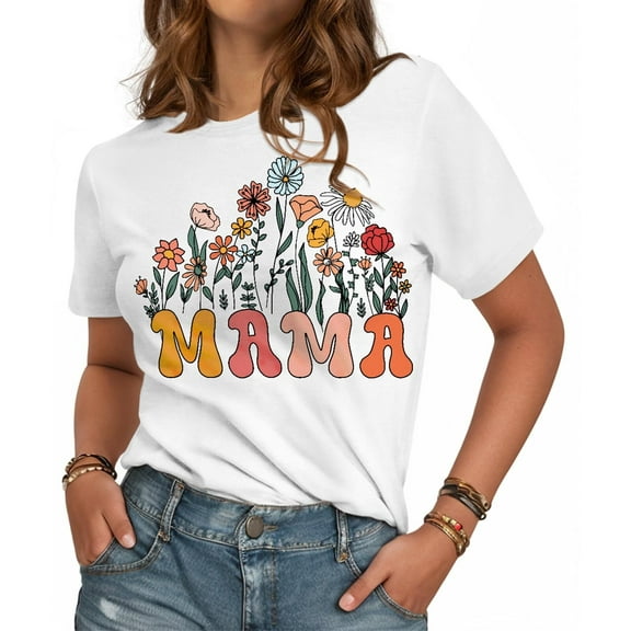 Mama Shirt for Women - Mom Graphic T Shirt Short Sleeve Crewneck Cute Mothers Day Tees for Mama