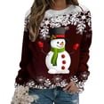 thumbnail image 4 of Dezsed Womens Christmas Shirts Clearance Women's Shirt Tops Casual Christmas Snowman Printed Round Neck Long Sleeve Pullover Blouse Sweatshirt Tops Coffee L, 4 of 6
