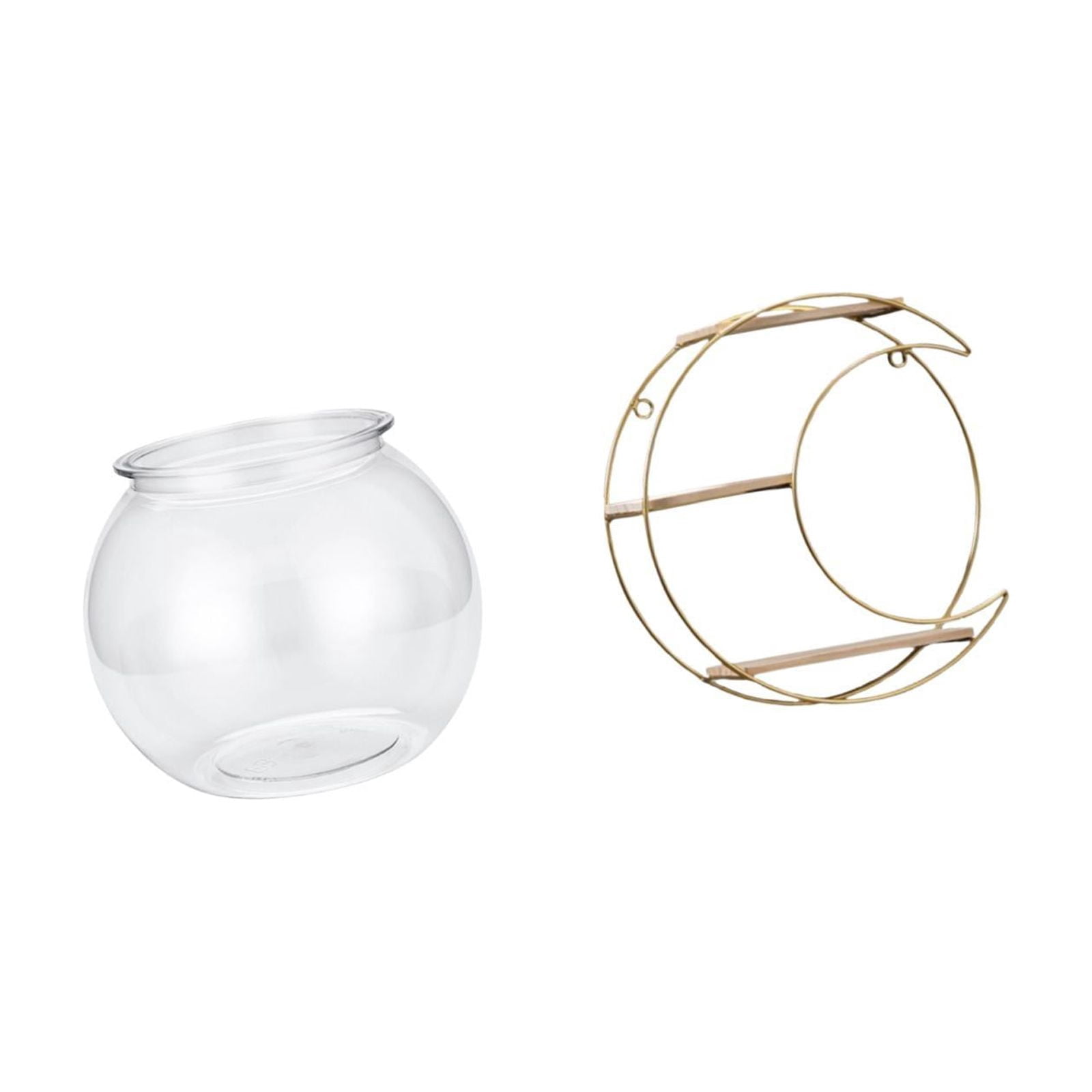 Desktop Aquarium Tank Transparent Fish Bowl Vase Metal Wall Storage Rack Three Layer Design for Home Office Decor