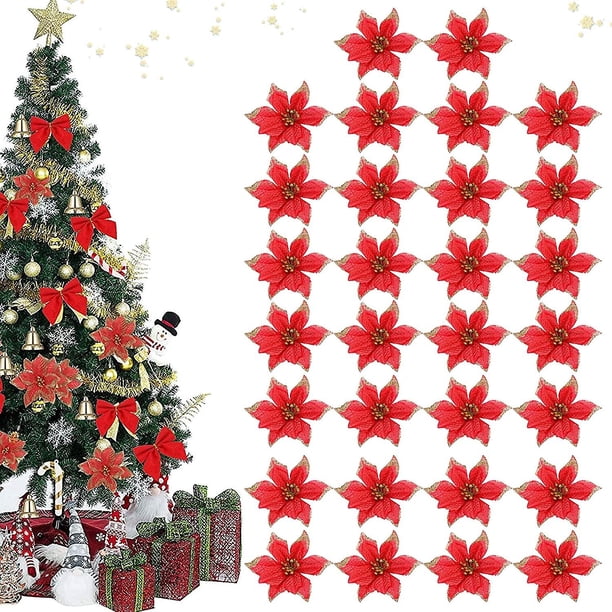 30 piezas de flores decorativas navideñas, decoración de copos de nieve, adornos artificiales para árboles de Navidad, corona navideña para árboles de Navidad, decoración de flores navideñas, H