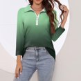 thumbnail image 4 of hxobax Women 3/4 Sleeve Tops Zip V Neck Collar Shirts Work Business Polo Shirts Gradient Summer Tees, 4 of 7
