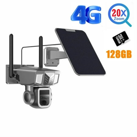 

2K 8MP 4G 20X Zoom Dual Lens Panoramic Camera CCTV Security Outdoor Solar Battery Powered Camera Flood Light Siren Alarm