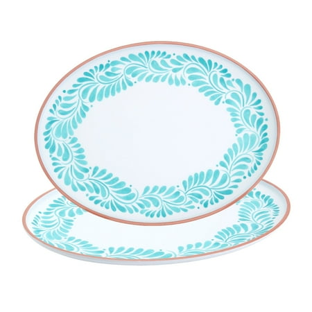 INFUSE 2 Piece Lebrillo Pattern Melamine Serving Platters Trays Set for Outdoor Parties Entertaining, Aqua