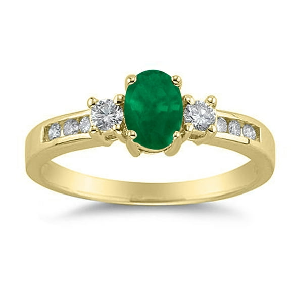 SZUL Women's Emerald and Diamond Regal Channel Ring in 14K Yellow Gold