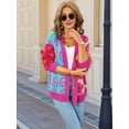 thumbnail image 4 of Women'S Cardigan Sweater Flower Dotted Mixed Print Colorblock Cardigan Patchwork Long Sleeve Outwear Rose Red M, 4 of 8