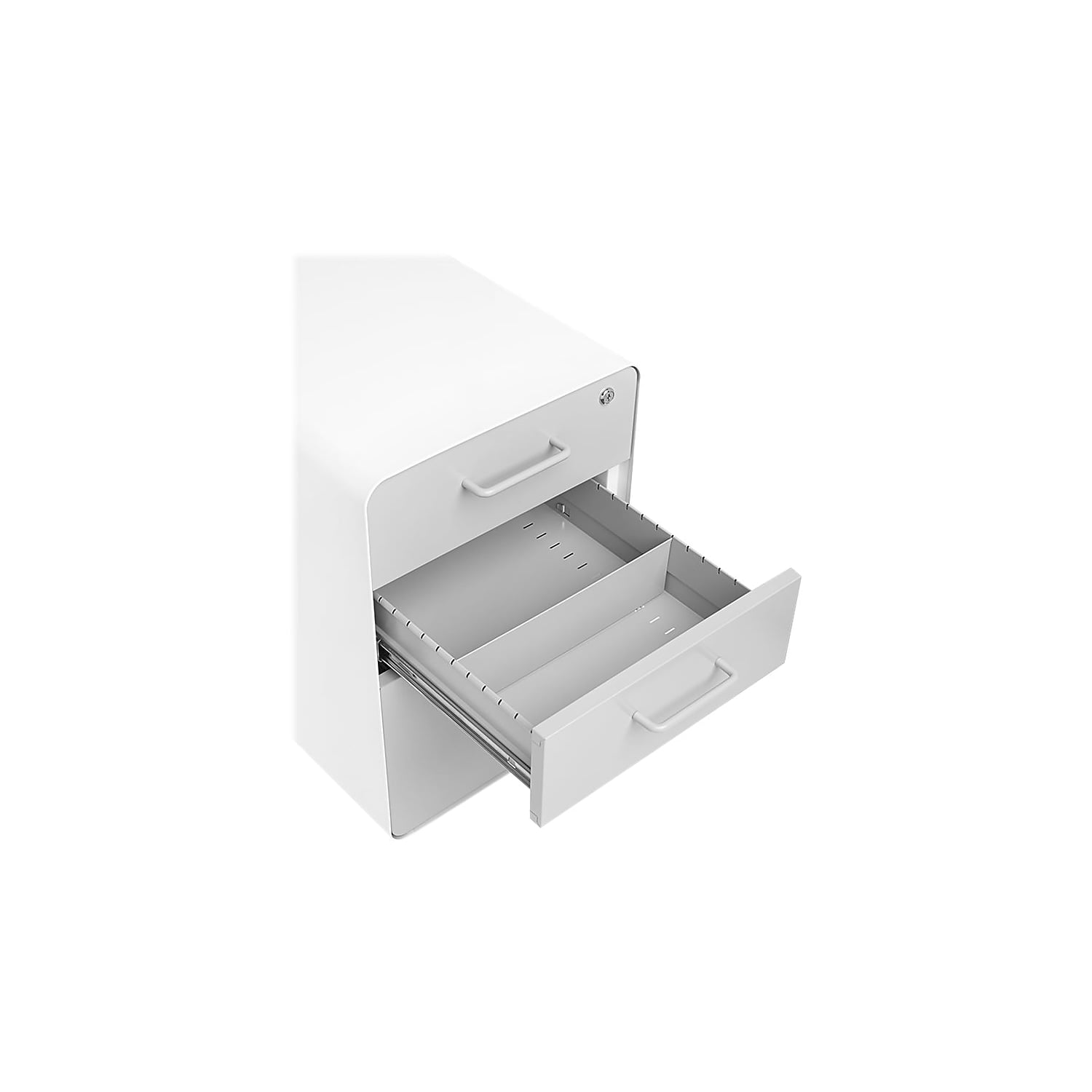 Poppin White + Light Gray Stow 3-Drawer Mobile Vertical File Cabinet With Lock