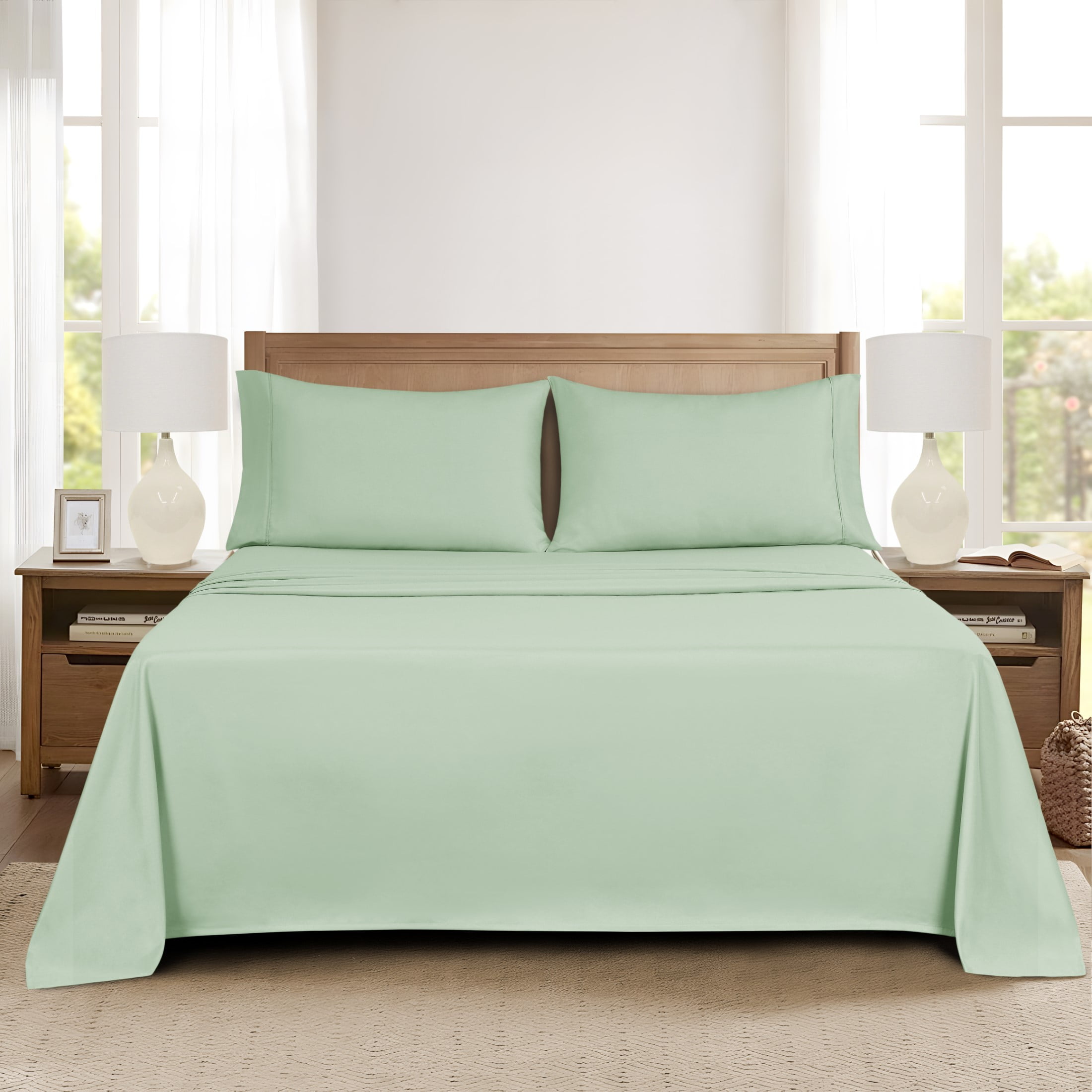 Mainstays Super Soft Brushed Microfiber Pillowcase Set, Light Green, Standard/Queen, 2 Piece