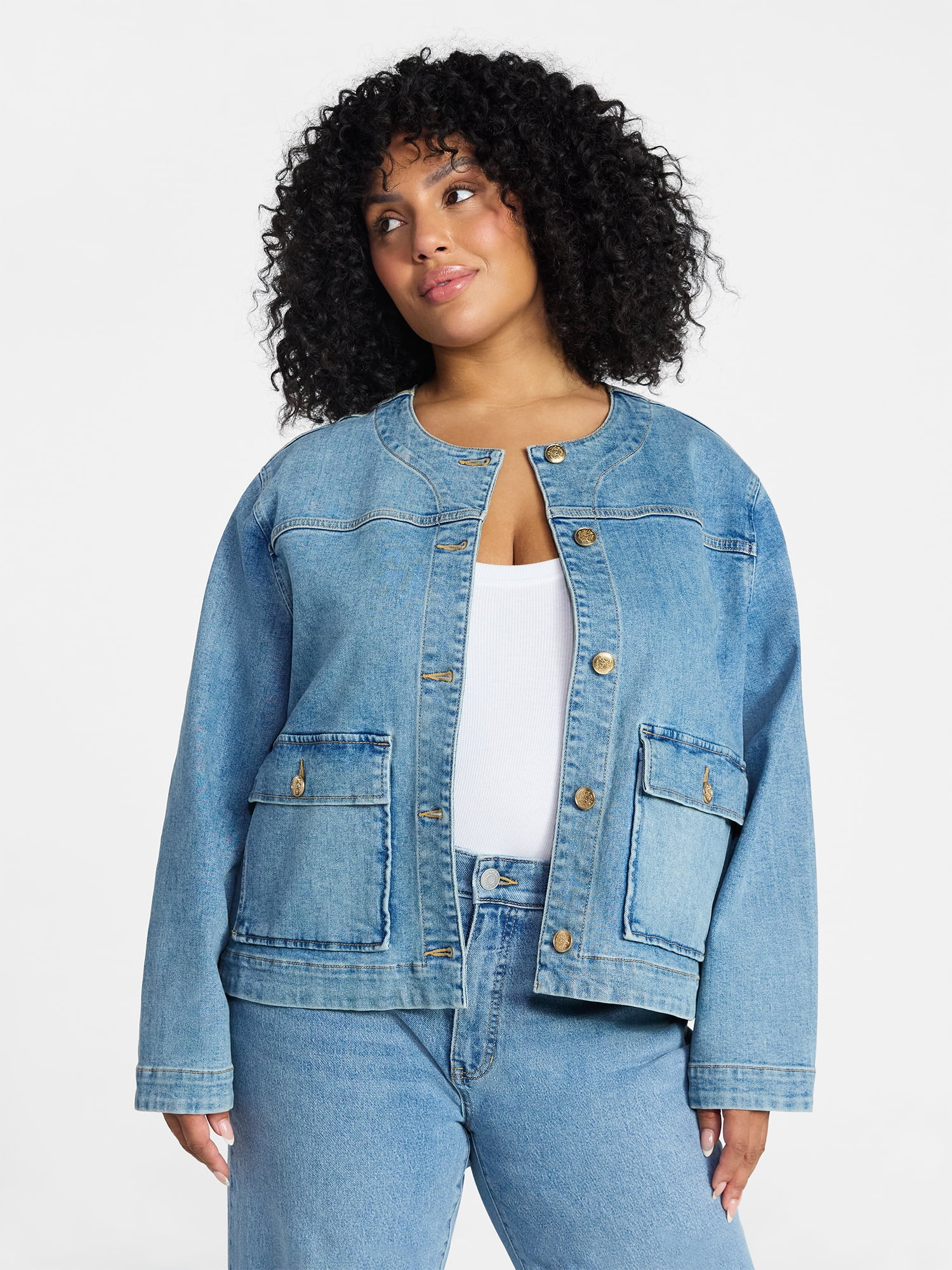 Terra & Sky Women's Plus Denim Lady Jacket With Pockets, Sizes 0X-5X