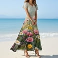 thumbnail image 2 of QIJIE Petite Women Dresses Spring Summer Floral Swing Ruffled Short Sleeve Elegant V Neck Maxi Dress A-Line Casual Sundress Beach Boho Cocktail Party Dresses Army Green XL, 2 of 5