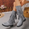 thumbnail image 5 of Willtoo Flat Boots With Fringe For Women,Mid Calf Boots For Women Low Heel,Suede Ankle Boots Gray, 5 of 6