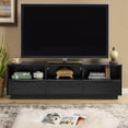 thumbnail image 3 of 63" Mid-Century Modern TV Stand for TVs up to 75", Thick Sturdy Farmhouse Entertainment Cabinet, Media Console for Living Room, Louver Design & Solid Wood Drawers & Outlet Holes, Walnut, 3 of 8