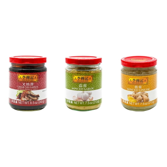 NineChef Brand Spoon Plus 3 Pack Lee Kum Kee Cooking Sauce, 3 Flavors(Char Siu Sauce,Minced Garlic Sauce,Minced Ginger Sauce)