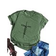 thumbnail image 1 of Women's Short Sleeve Jesus Letter Print Christian Tee Tops, 1 of 6